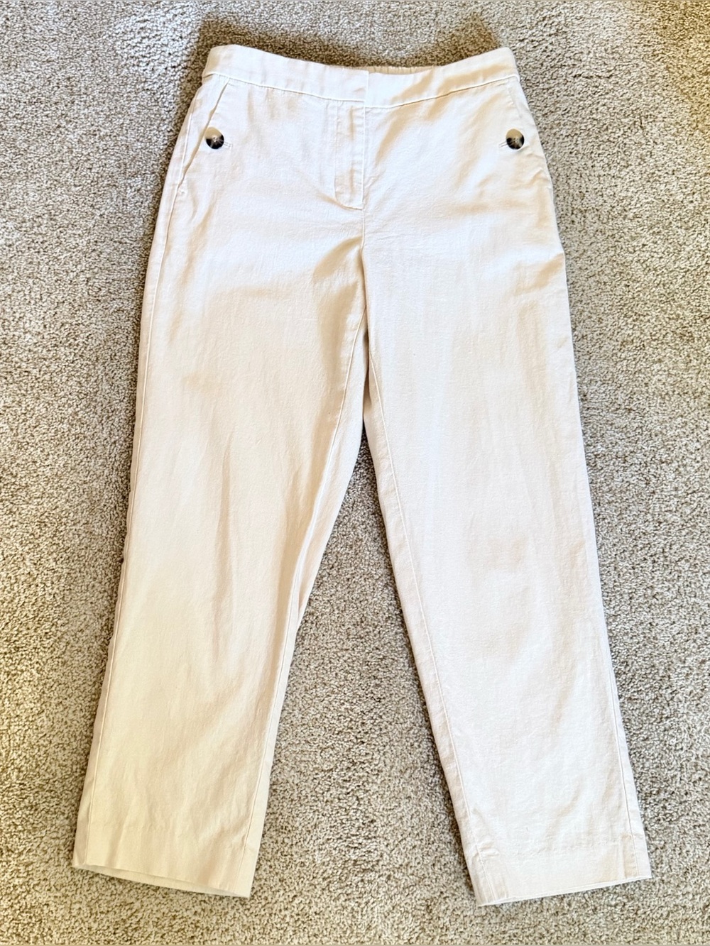 J.Crew Linen Blend Pants Women’s 4 Cream Straight Leg High-Rise Coastal Vacation